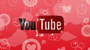 YouTube 標誌，紅色背景，白色裝飾心形和圓形。