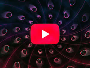 YouTube 播放按鈕被深紫色和粉紅色的發光抽象眼睛包圍。