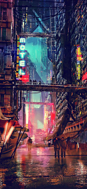 賽博龐克城市小巷，在夜雨中閃爍著霓虹招牌。