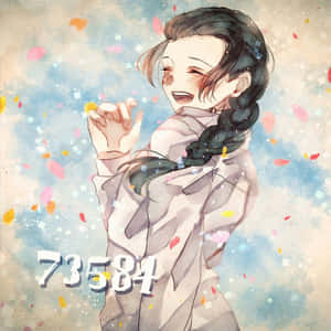 動漫女孩在柔和天空下，周圍飄落紙屑時大笑。 — 愛麗絲夢遊仙境 壁紙