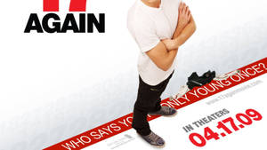 電影《17 Again》的海報，展示一位穿著休閒服的年輕男子，附有上映日期和標語。