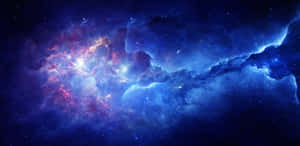 充滿活力的宇宙星雲，帶有藍色和粉紅色的雲朵及散落的星星