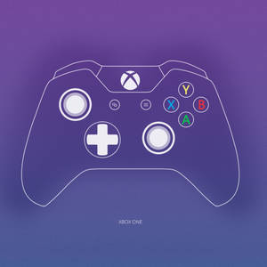 紫色藍色漸變背景上 Xbox One 手把的白色線條畫。