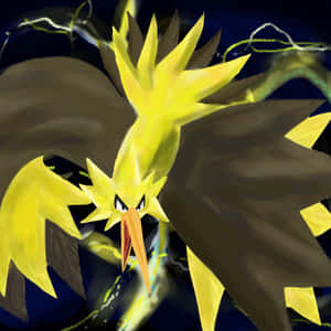 一隻黃黑相間的電系鳥類寶可夢，眼睛發光，帶有閃電效果。 — 藝術 壁紙
