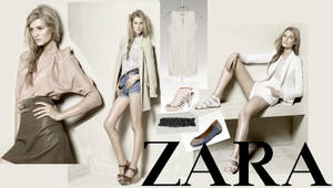 Zara 時尚廣告，展示模特兒穿著米色和白色服裝搭配配飾。 — 美學女孩 壁紙