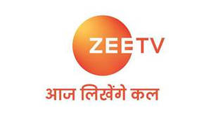 白色背景上帶有印地語標語的橙色圓形 ZEETV 標誌。