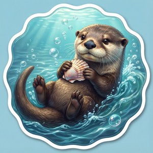 水獺在水下抱著貝殼，伴隨著氣泡和波浪。 — Tecno Phantom V Flip 壁紙