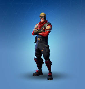 Fortnite角色身穿紅色同黑色裝備，自信咁交叉雙臂企喺度。