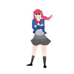動漫女孩，紅色雙馬尾，太陽眼鏡，校服，雙臂交叉 — iPad Pro M4 壁紙