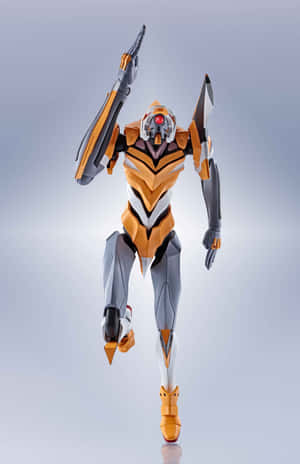 橙色和灰色的動漫機甲機器人，在漸變背景前擺出動感姿勢 — Galaxy Z Fold 8 壁紙