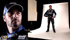 穿著Lowe's賽車裝備的NASCAR車手在攝影棚內擺姿勢。 — 賽車 壁紙