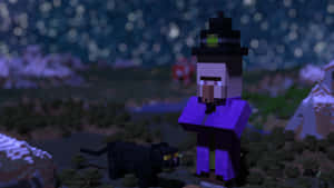 Minecraft夜景中女巫與黑貓 — 女巫 GIF 壁紙