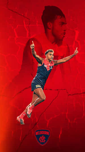 AFL球員在紅色裂紋背景上半空中慶祝。 — 澳洲板球 壁紙