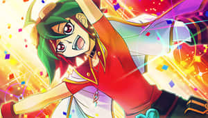 紅衣動漫女孩用五彩紙屑和發光效果慶祝。 — 幽遊白書 GIF 壁紙
