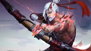 動漫戰士在戰鬥中發射發光的紅色能量箭。 — 7680x4320 壁紙