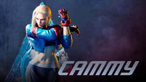 動漫戰士 Cammy 穿著藍色和紅色裝備擺出戰鬥姿勢。 — 動漫打鬥 壁紙