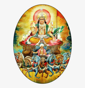 印度教神祇坐在由七匹馬拉動的戰車上，帶有光環。 — 神 壁紙