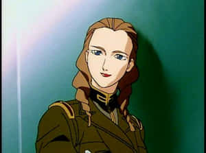 動漫女性，綠色軍裝，辮子頭髮，藍色眼睛。 — 4:3 壁紙