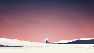 一個孤獨的身影走過雪漠，天空是星空黃昏。 — 曼達洛人 壁紙