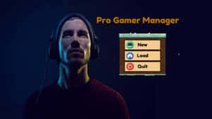 戴著耳機的玩家，旁邊有復古遊戲選單名為 Pro Gamer Manager。 — 遊戲 壁紙