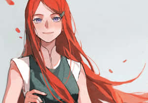 紅髮紫眼的動漫女孩，伴隨著飄浮的花瓣溫柔微笑。 — 漩渦鳴人 GIF 壁紙