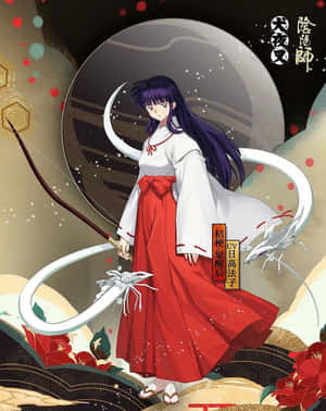 滿月下穿著紅色和服與狐狸精靈的動漫女孩。 — Apple Watch Ultra 壁紙