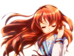 長著橙色長髮的動漫女孩，帶著溫柔的微笑觸摸臉頰。 — Xxxtentacion 動漫 GIF 壁紙