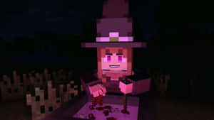 一位像素女巫在Minecraft風格的場景中夜間調製發光藥水。 — 女巫 GIF 壁紙