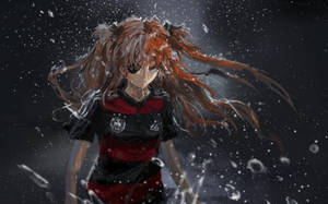紅髮動漫女孩在雪水風暴中穿著黑色和紅色的服裝。 — 凌志標誌 GIF 壁紙