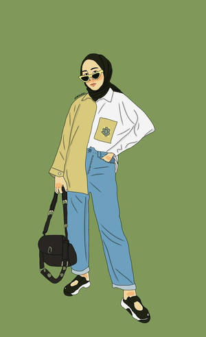 一位時尚女性戴著頭巾、太陽眼鏡，並拿著一個包包。 — 綠色動態圖 壁紙