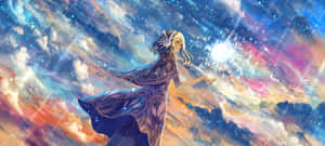 動漫女孩在星光燦爛的彩色天空下穿著飄逸長袍跳舞。 — 靚靚動畫 壁紙