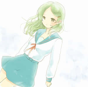 動漫女孩，綠色頭髮，穿著水手服，在雲天下輕輕微笑。 — 可愛動漫頭像gif 壁紙
