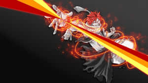 紅髮動漫戰士在戰鬥中揮舞著熾熱的能量刃。 — 火龍 壁紙