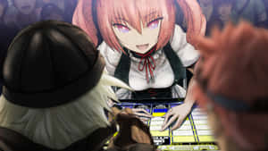 動漫女孩與兩名對手玩競爭性棋盤遊戲。 — 妮琪·米娜 壁紙