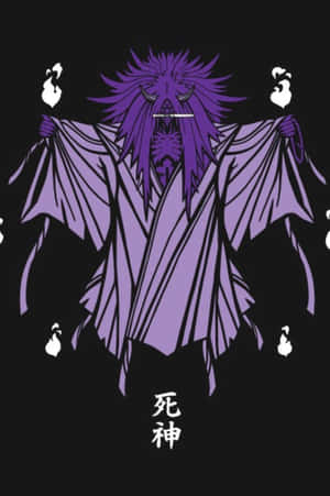 紫髮死神，伴隨著鬼影和日文字元。 — 鬼滅之刃面具 壁紙