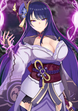 紫髮且擁有閃電能力的動漫少女，穿著傳統服裝。 — Oppo Pad 5 Pro 壁紙