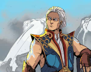 白髮、身穿華麗盔甲的動漫戰士站在暴風雪中。 — 武士Champloo 壁紙