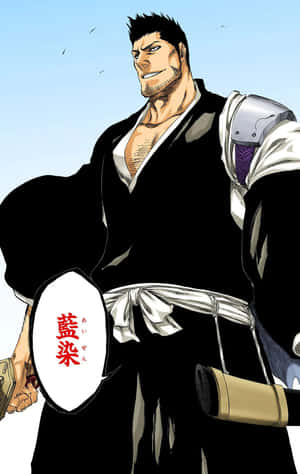 動漫角色穿著黑色制服，手持帶有紅色漢字的盾牌 — 古勒比加 壁紙