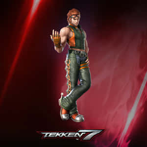 鐵拳7戰士穿著綠色和橙色服裝在紅色背景前擺姿勢 — 動漫打鬥 壁紙