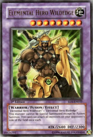 動畫卡牌 featuring Elemental Hero Wildedge 身穿金色鎧甲揮舞發光的劍。 — 動漫打鬥 壁紙