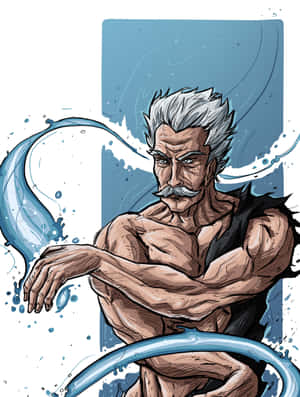 白髮白鬚的動漫男子控制藍色水能量。 — 漫畫分鏡gif 壁紙