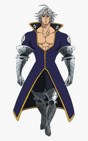 銀發動漫男性戰士，身穿深藍色外套和銀色盔甲。 — Nubia Flip2 壁紙