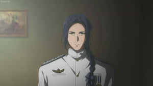 動畫角色身穿軍裝，編著辮子，身處昏暗房間。 — 寵物小精靈 劍與盾 壁紙