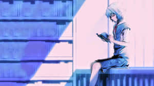 藍髮動漫女孩在圖書館的窗邊看書。 — 森林王子 壁紙