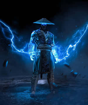 在黑暗暴風雨環境中引導藍色閃電的忍者戰士。 — 小米Mix Flip 2 壁紙