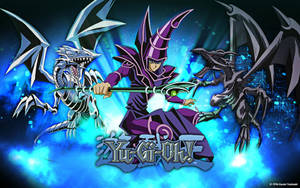 遊戲王決鬥者與兩條龍在魔法戰鬥場景中。 — 日本龍動畫 壁紙