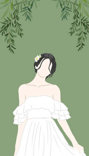 白色連衣裙女性在綠葉下 — 極簡美學 壁紙
