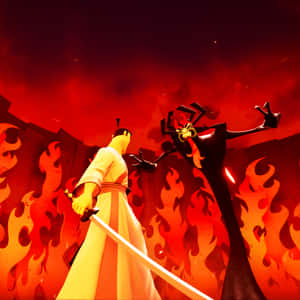 武士戰士在烈焰地獄中對抗火焰蜘蛛惡魔。 — iPad (A16) 壁紙