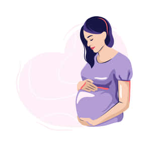 孕婦在柔軟的粉紅色心形背景中抱著肚子。 — iPad 第10代 壁紙