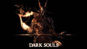 身穿盔甲的黑暗騎士手持火焰劍，帶有「Dark Souls」文字。 — 省電 壁紙